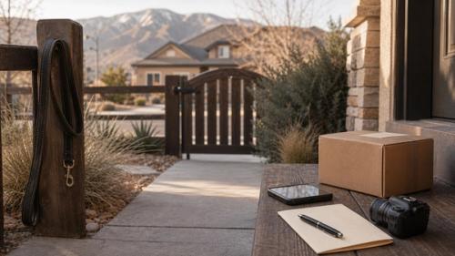 Suburban walkway with closed gate and dog leash for a Utah dog bite mistakes article