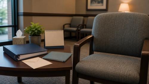 Pennsylvania disability appeal decision scene with blank medical and hearing files