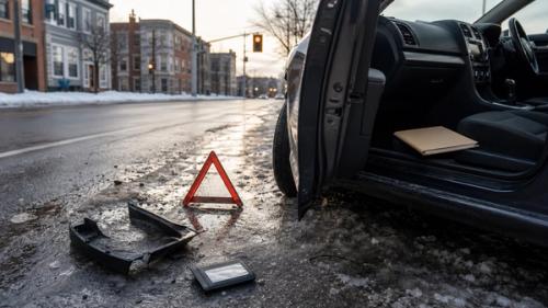 Buffalo car accident next steps scene with winter road and claim materials