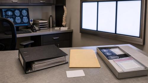 Charlotte medical malpractice evidence scene with expert review and blank records