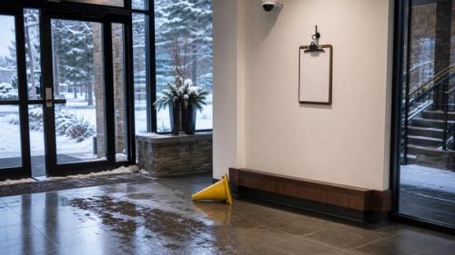 Colorado slip and fall mistakes scene with icy walkway and missing evidence clues