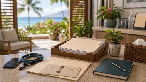 Hawaii animal incident claim filing packet with envelope, phone, leash, and medical folder