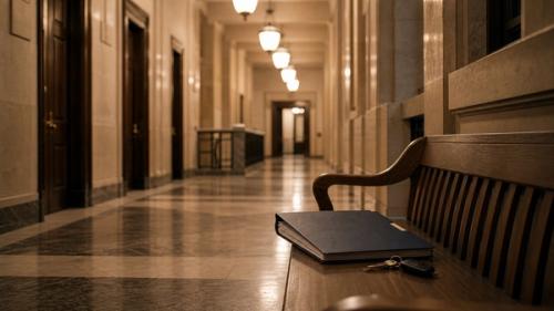 Empty Texas courthouse corridor with closed case folder for a criminal defense scenarios article