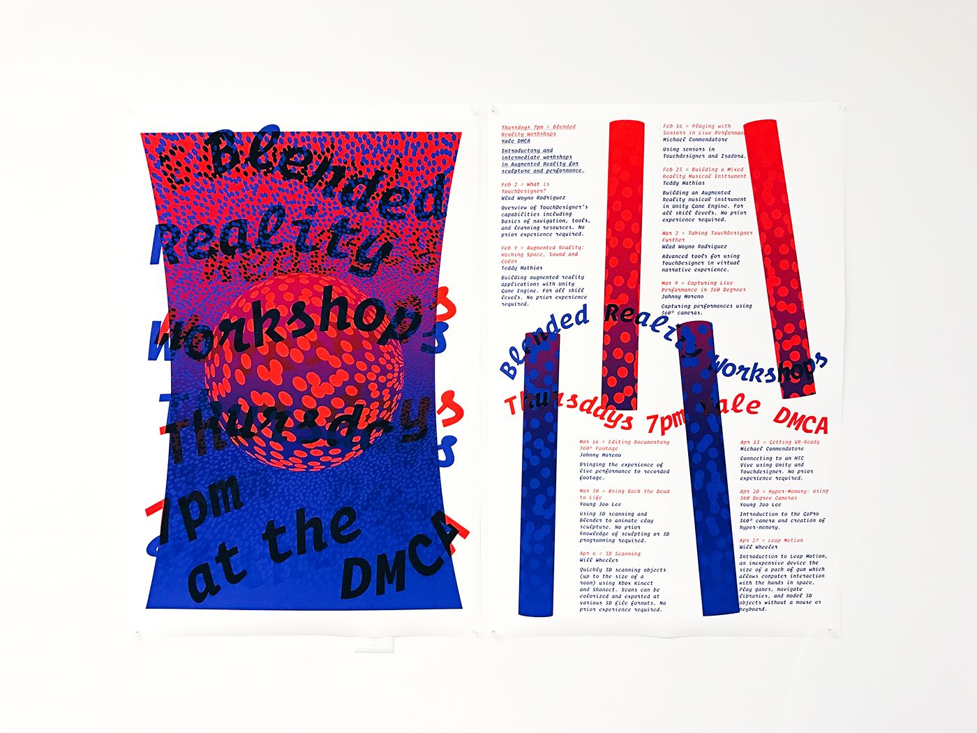 Photo of Blended Reality Workshops poster and schedule poster side by side