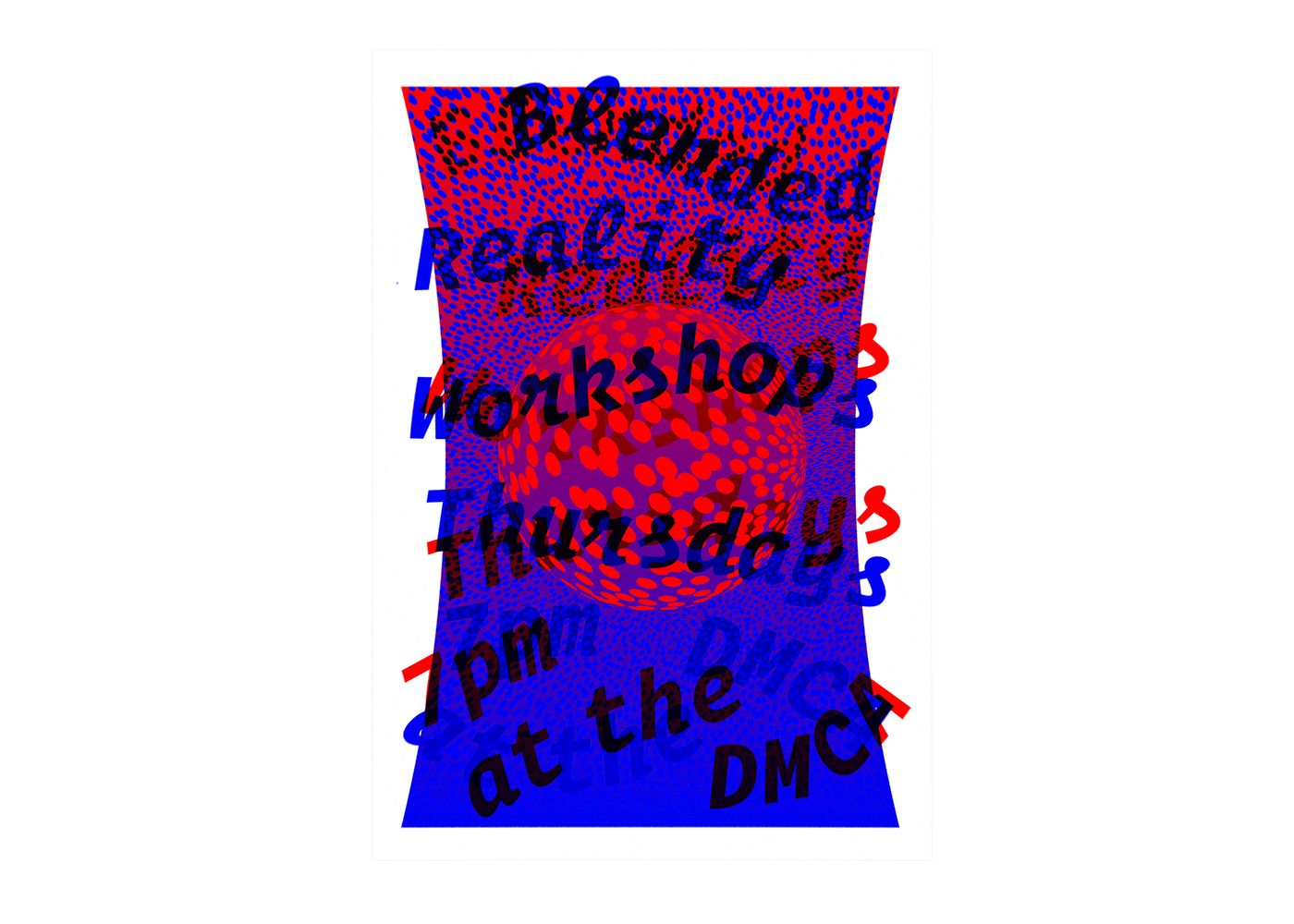 Blended Reality Workshops poster with abstract red and blue sphere