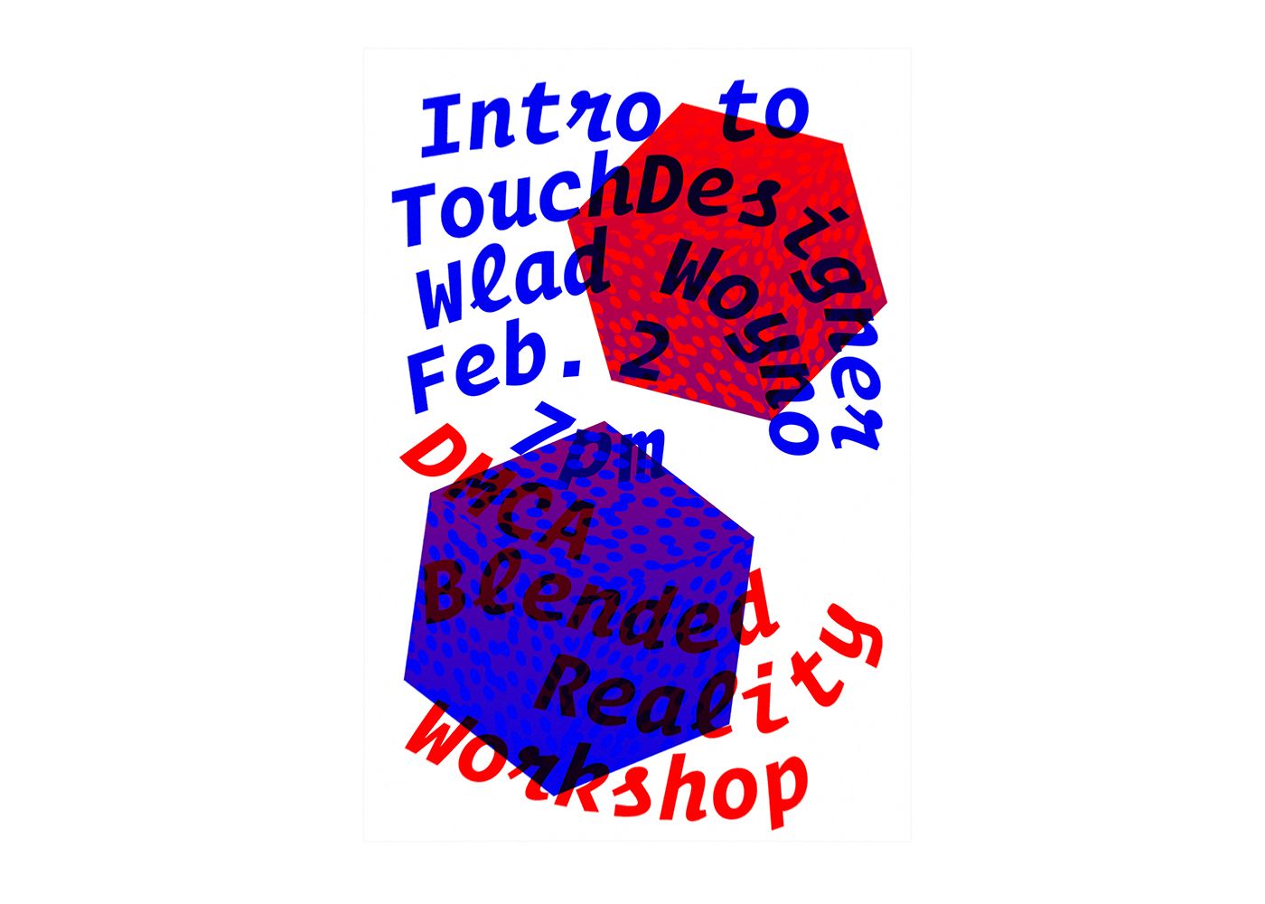 TouchDesigner Workshop poster with red and blue 3D cubes