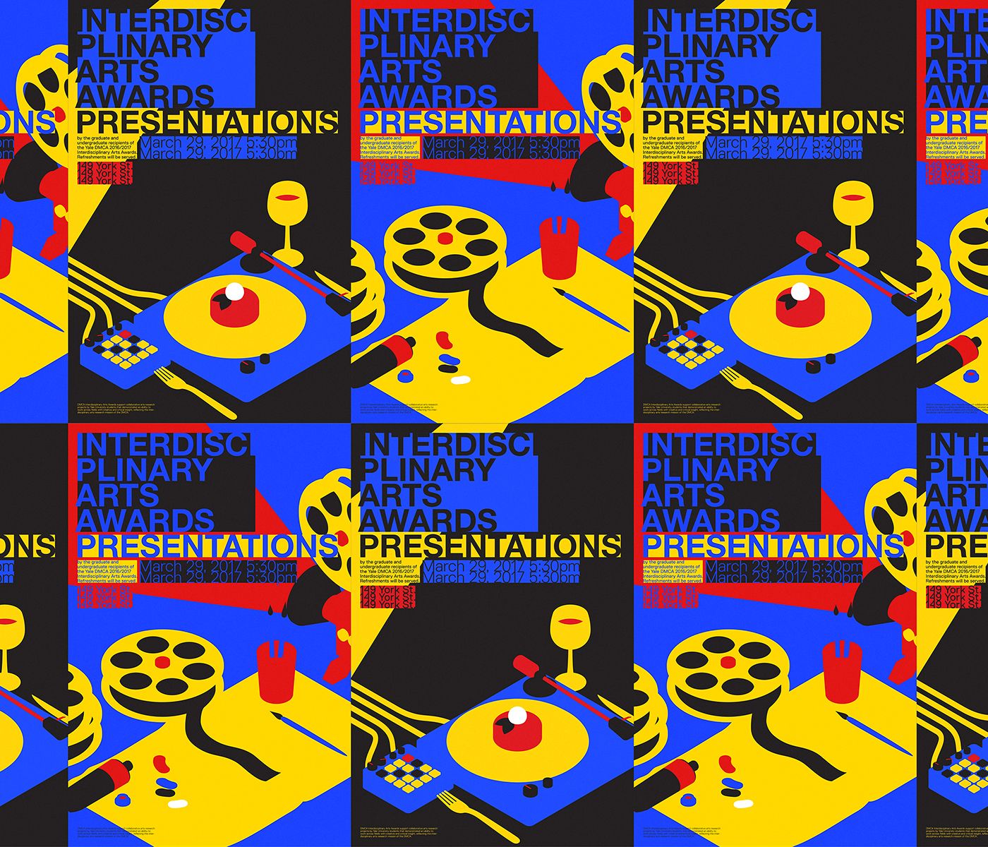Grid of the film and music posters alternated