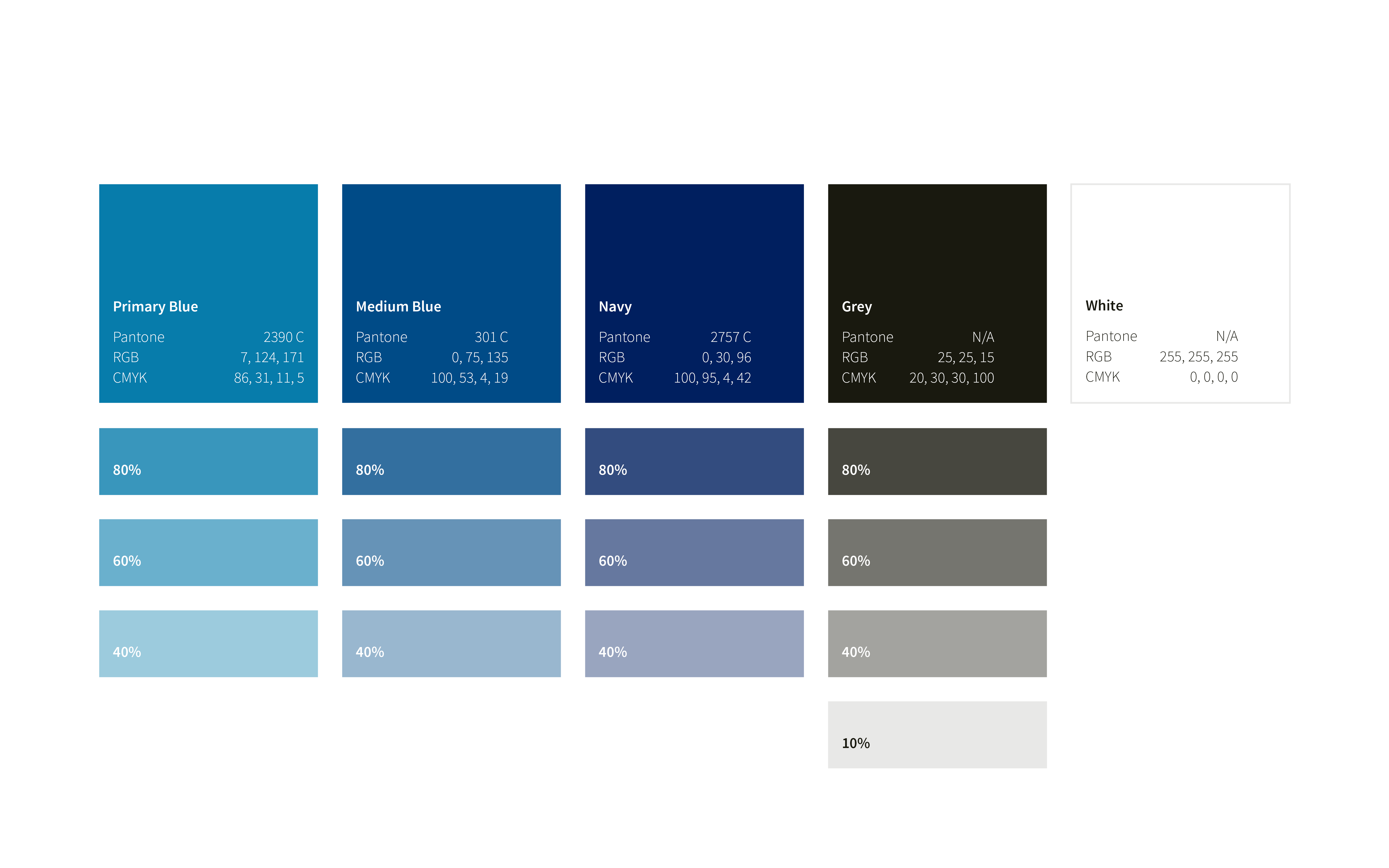 Color palette, from primary blue to grey