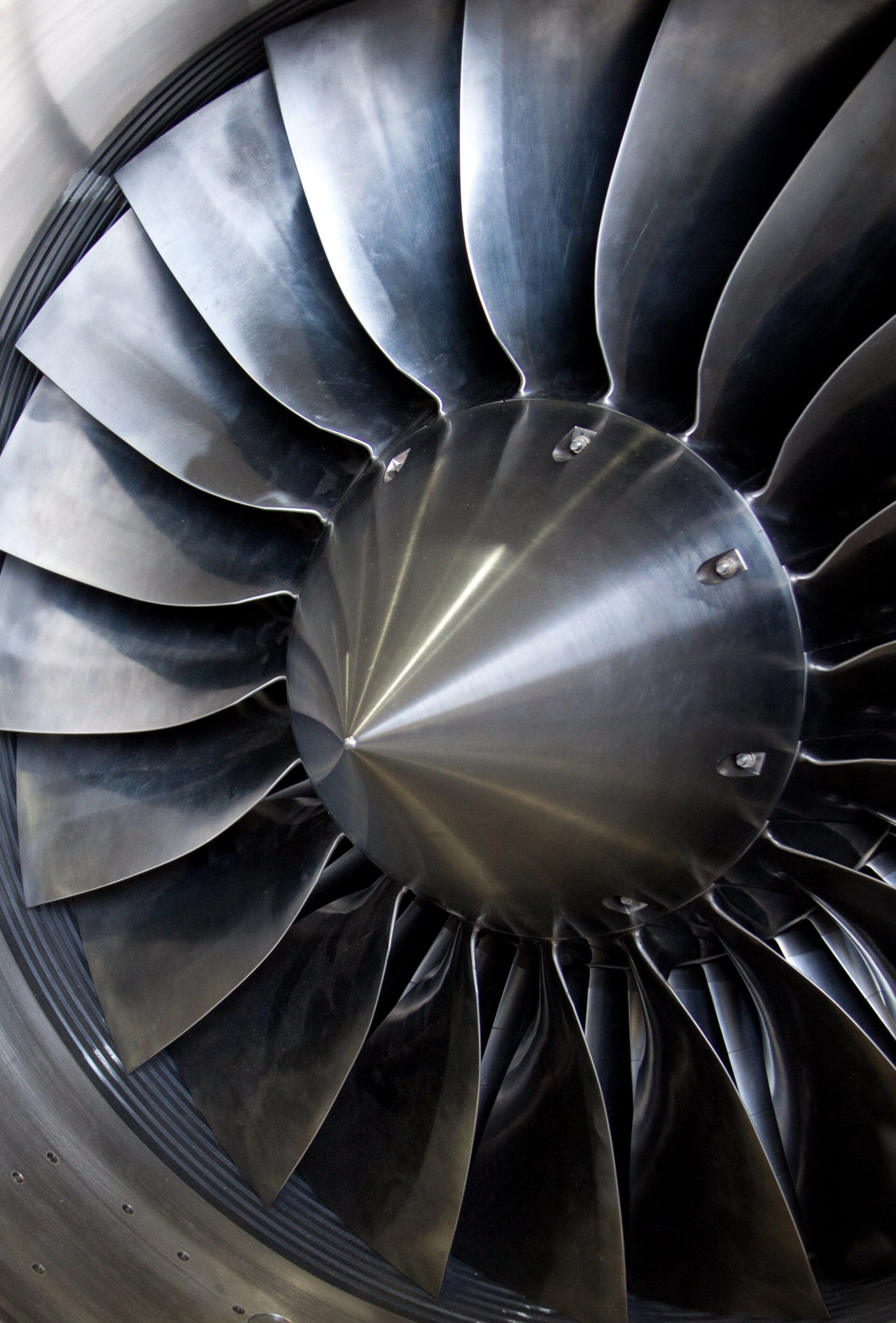 Jet engine turbine blades in close-up
