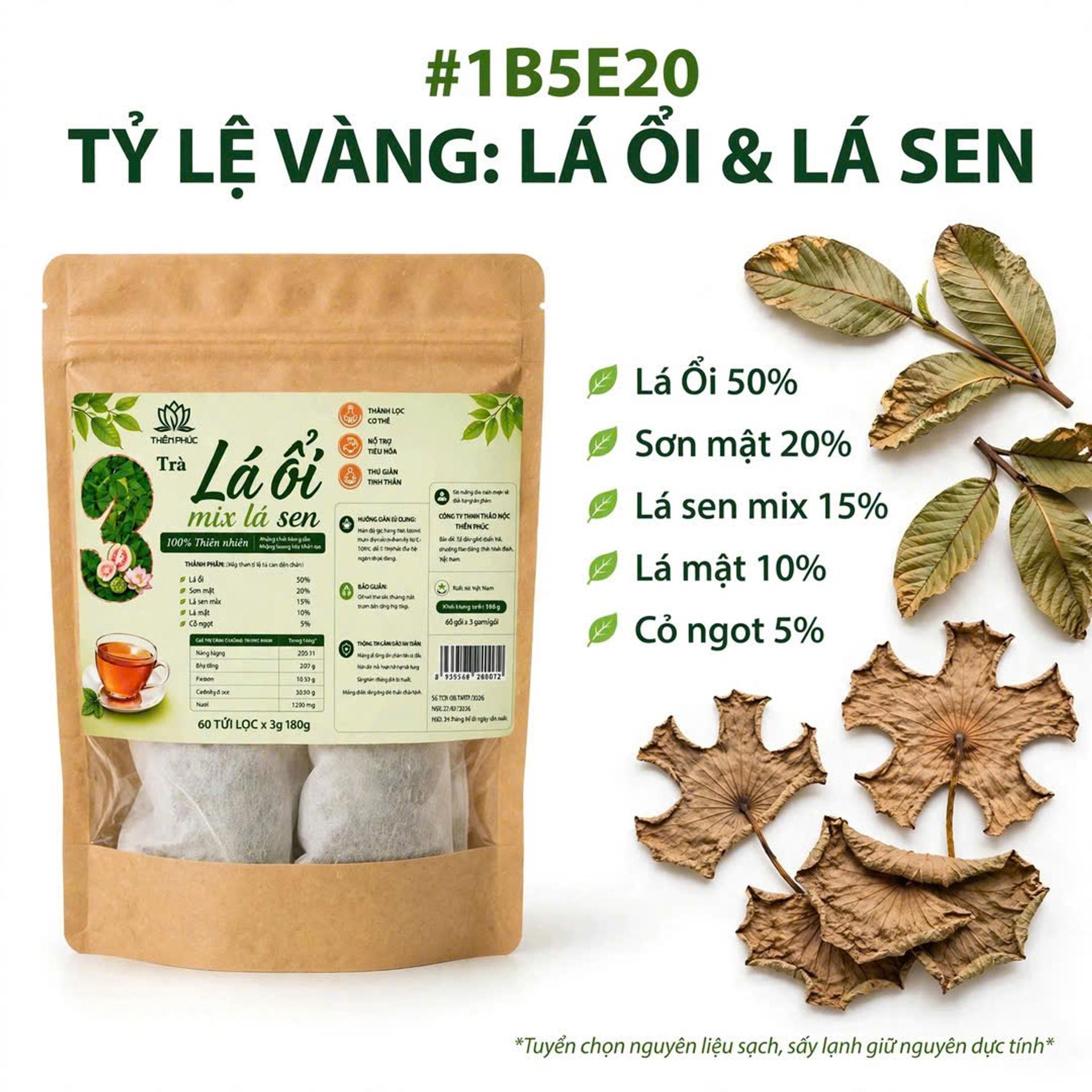 Trà Lá Ổi Mix Lá Sen (Hộp 60 Túi Lọc) Hỗ trợ thanh lọc cơ thể, giảm cảm giác ì ạch, tốt cho tiêu hóa - Trà thảo mộc túi lọc Tĩnh Diệp - Ảnh 2