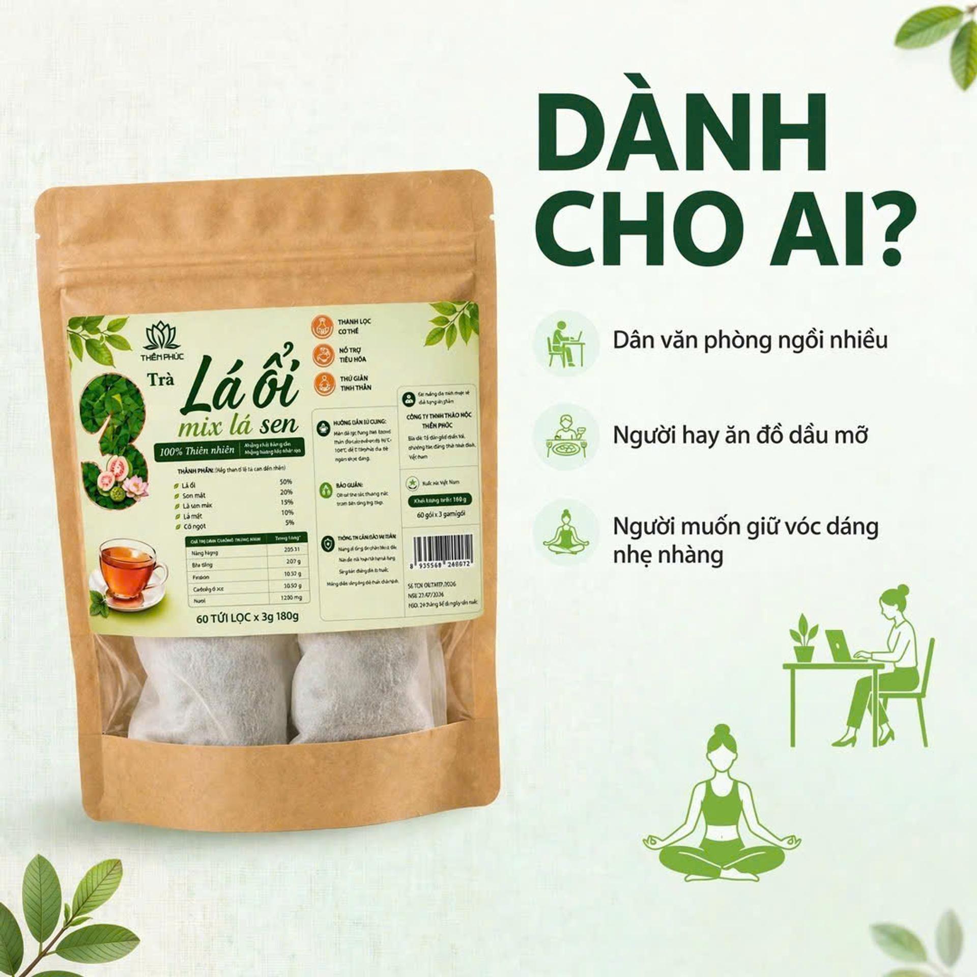 Trà Lá Ổi Mix Lá Sen (Hộp 60 Túi Lọc) Hỗ trợ thanh lọc cơ thể, giảm cảm giác ì ạch, tốt cho tiêu hóa - Trà thảo mộc túi lọc Tĩnh Diệp - Ảnh 5