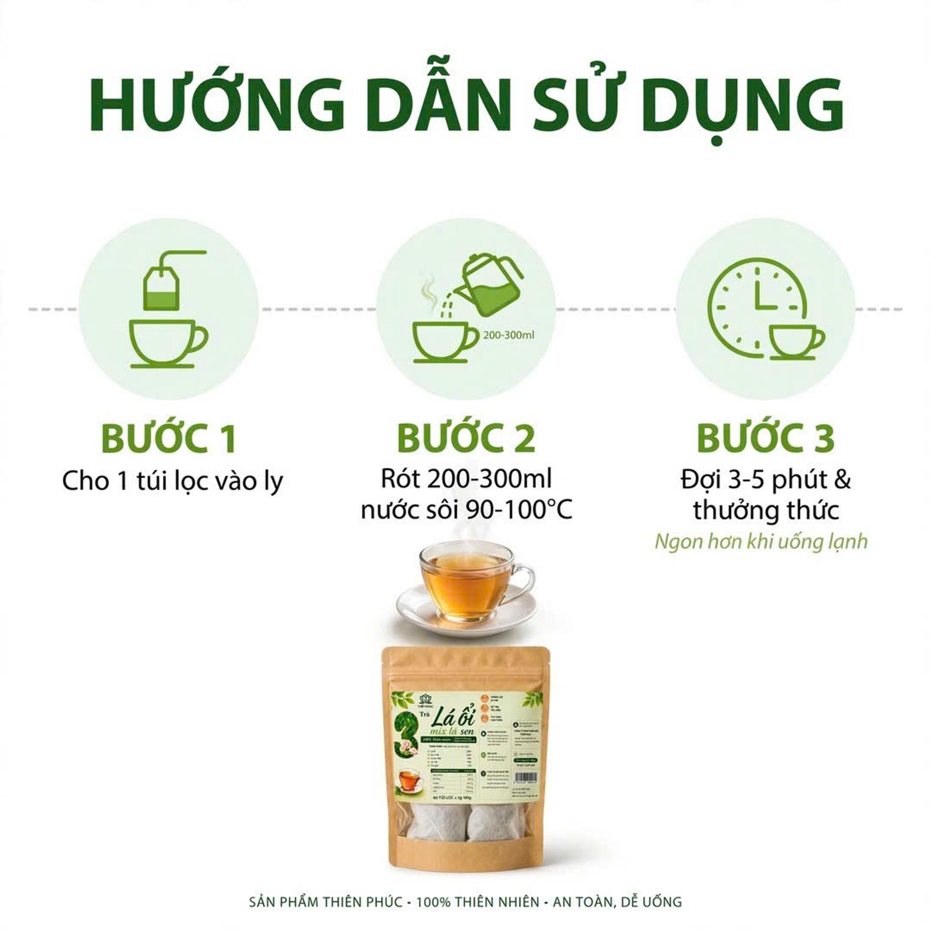 Trà Lá Ổi Mix Lá Sen (Hộp 60 Túi Lọc) Hỗ trợ thanh lọc cơ thể, giảm cảm giác ì ạch, tốt cho tiêu hóa - Trà thảo mộc túi lọc Tĩnh Diệp - Ảnh 4