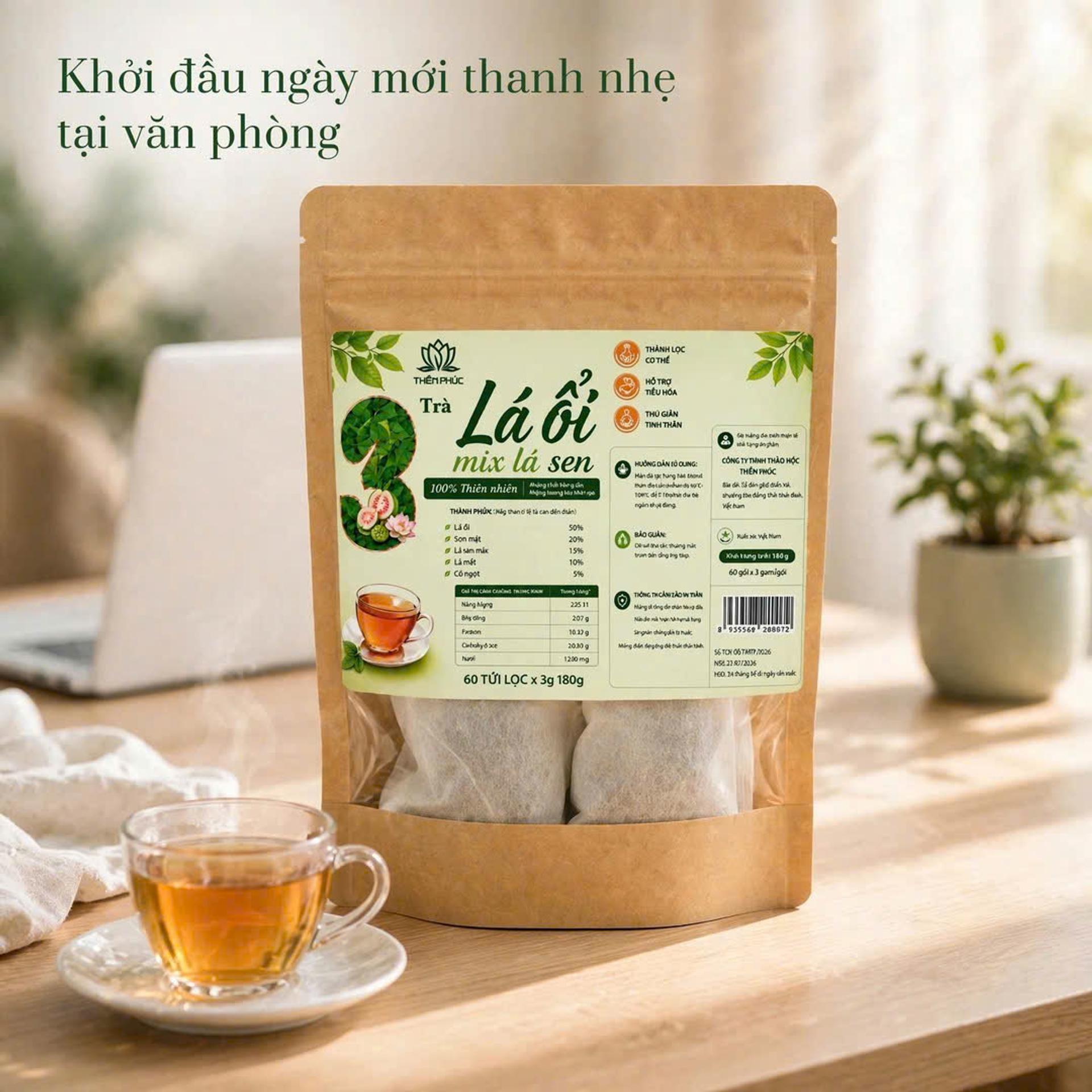 Trà Lá Ổi Mix Lá Sen (Hộp 60 Túi Lọc) Hỗ trợ thanh lọc cơ thể, giảm cảm giác ì ạch, tốt cho tiêu hóa - Trà thảo mộc túi lọc Tĩnh Diệp - Ảnh 8