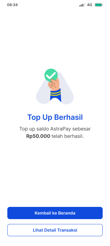 AstraPay successful top-up confirmation