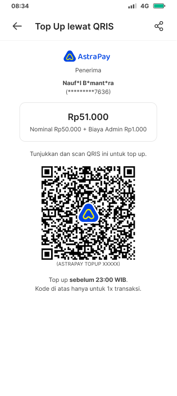 One-time QRIS payment code and deadline