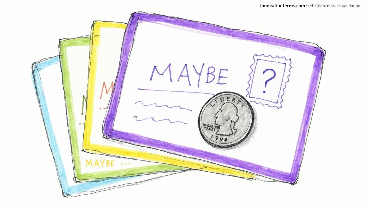 A stack of faint maybe-cards behind one stamped card pinned down by a coin.