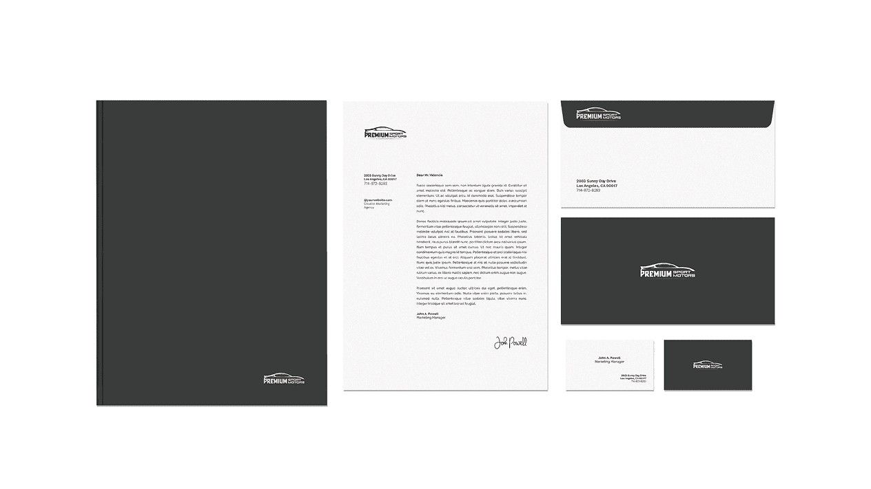 Stationery set: folder, letterhead, envelopes and business cards