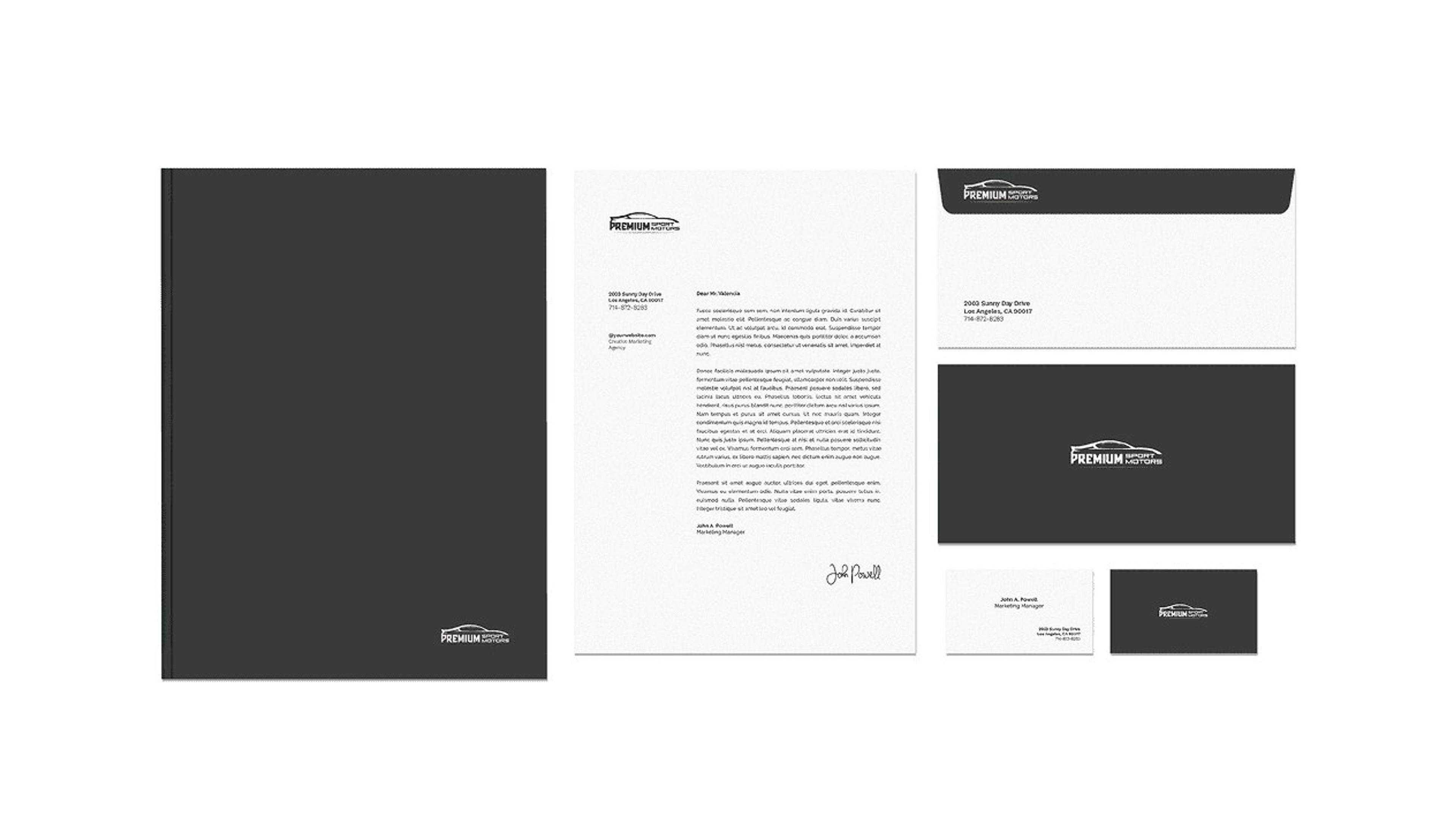 Stationery set: folder, letterhead, envelopes and business cards