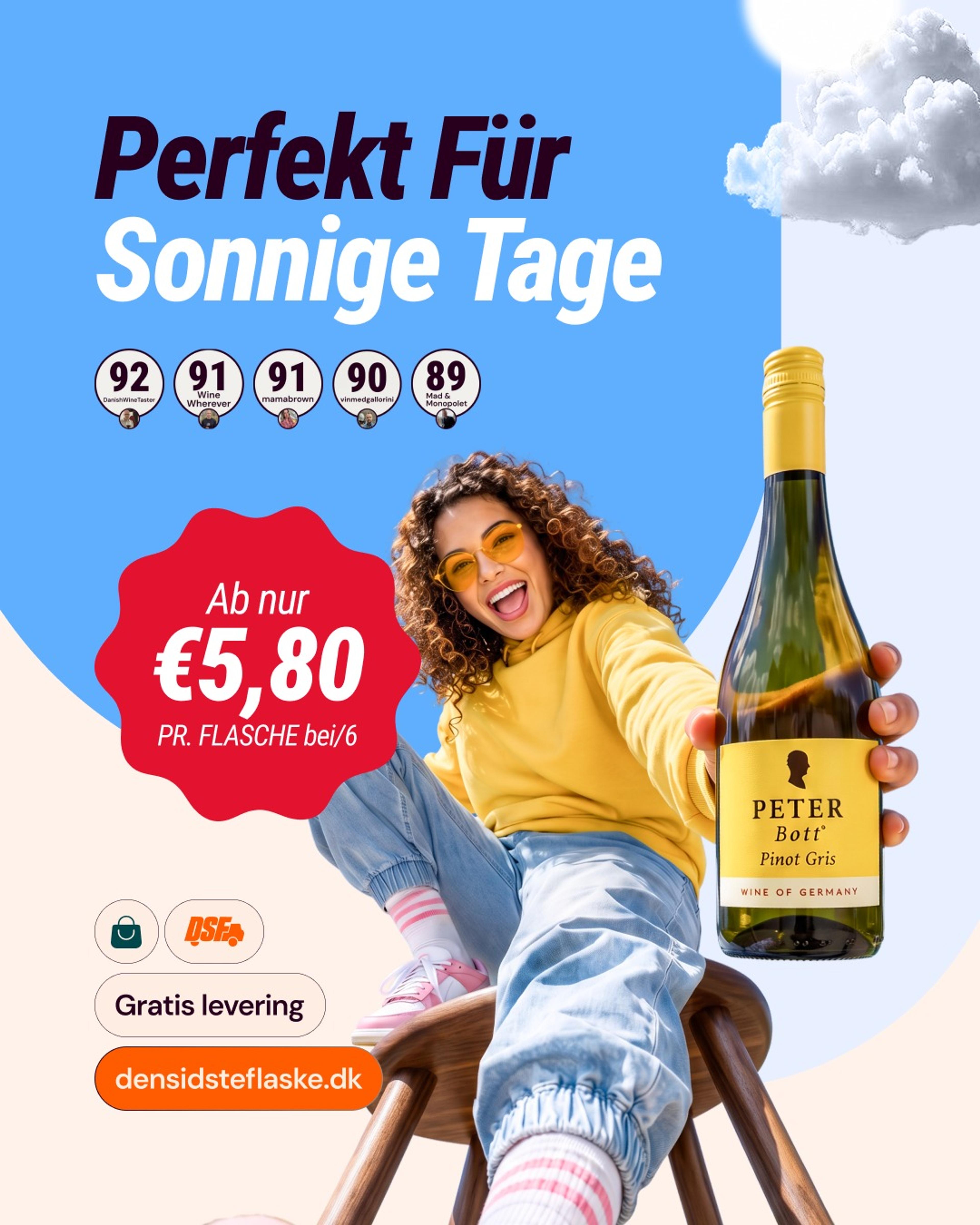 German-language “Perfekt für sonnige Tage” ad