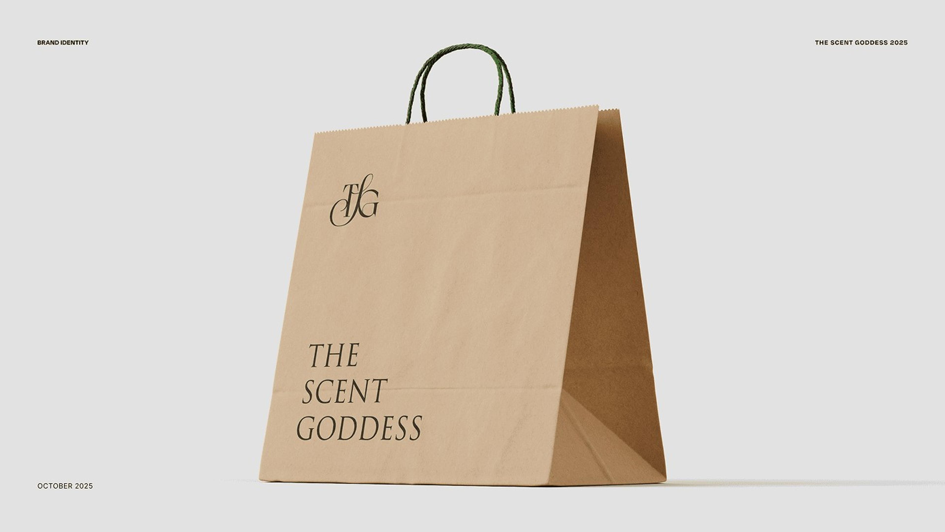 Kraft paper shopping bag with The Scent Goddess wordmark