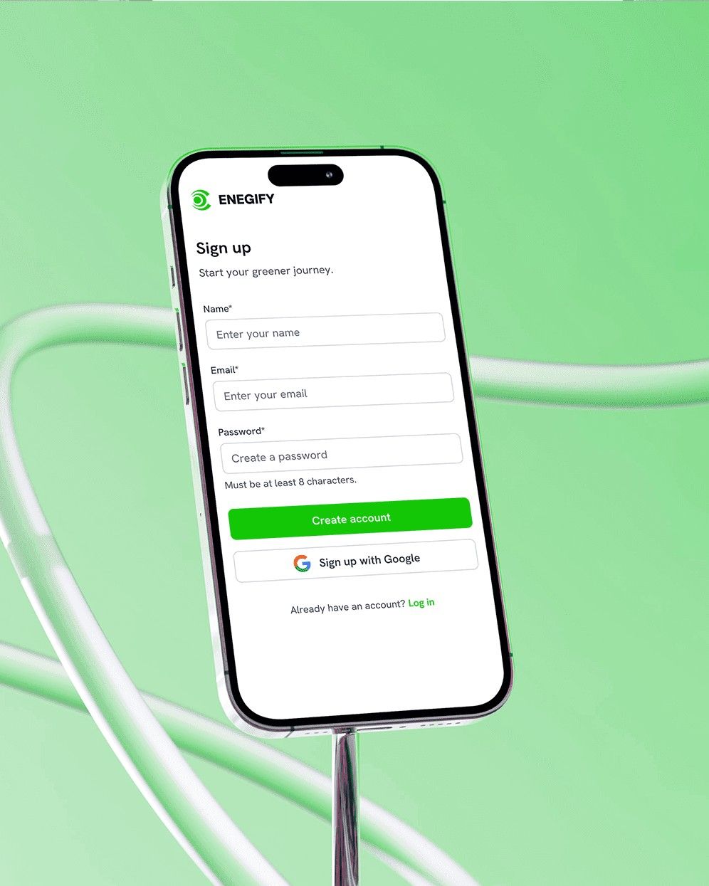 Enegify sign-up screen on a phone