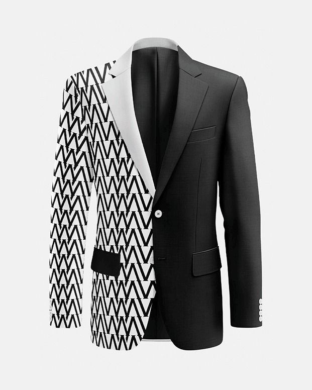 Blazer with one side in the black and white zigzag pattern