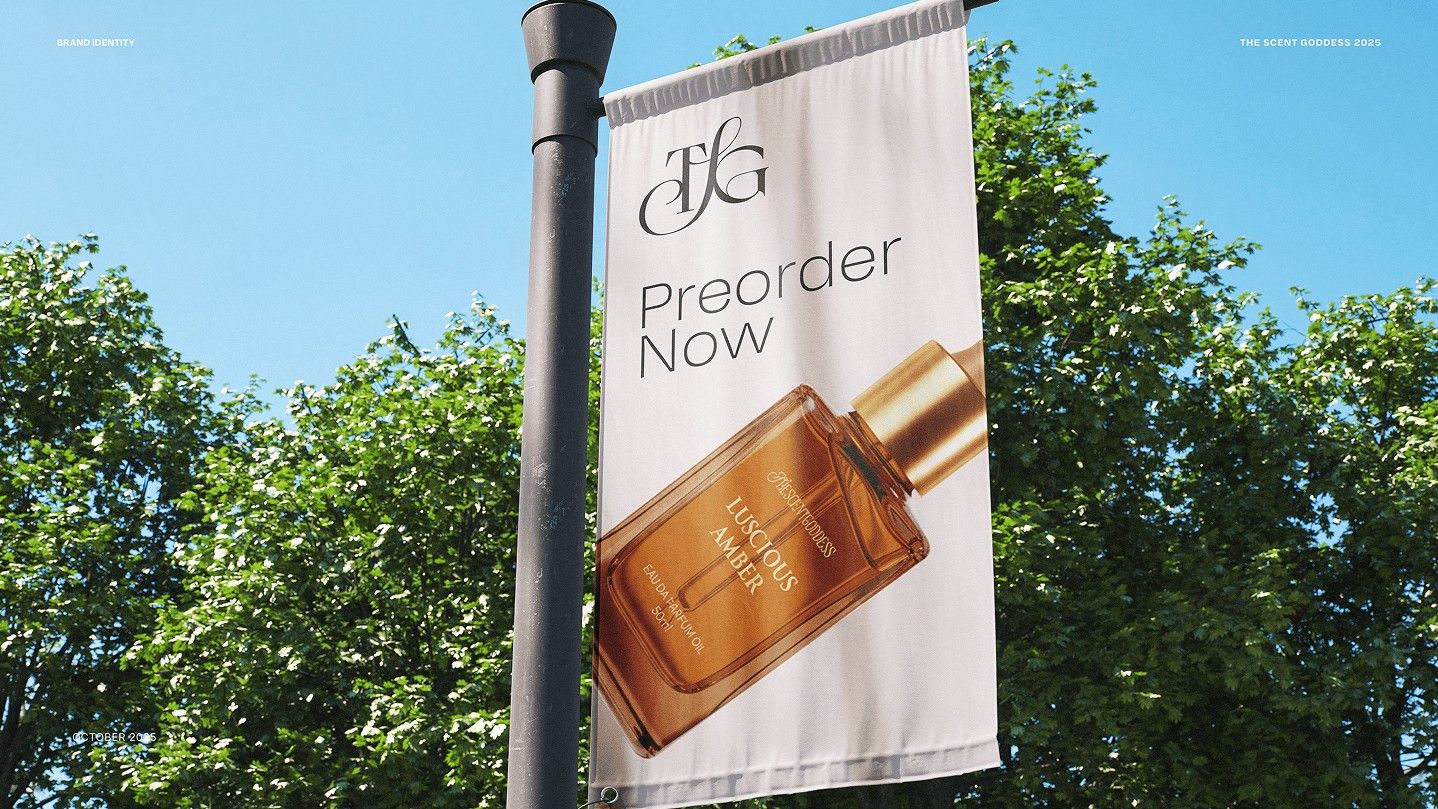 Street banner on a lamp post reading Preorder now