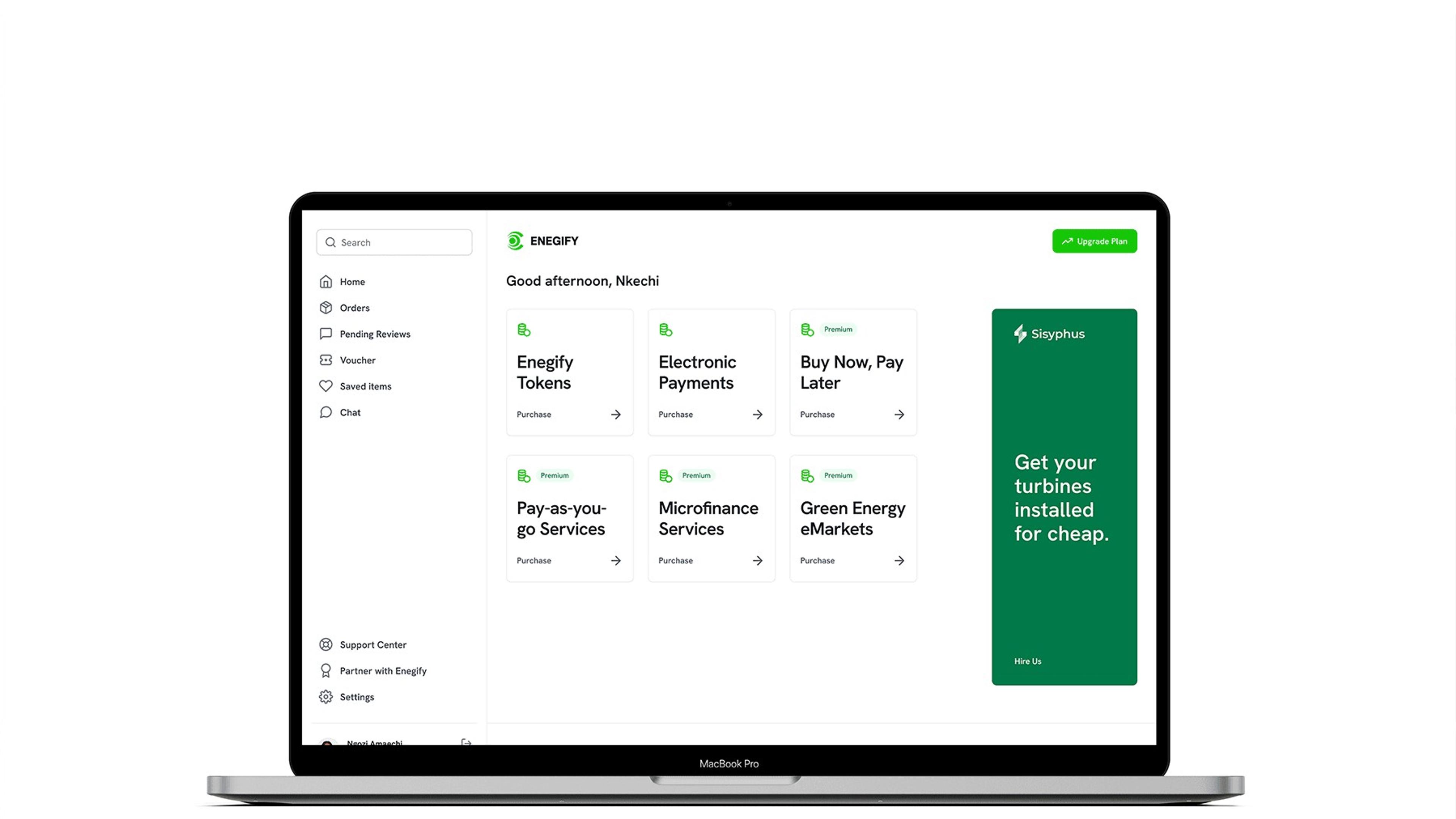 Enegify services dashboard on a laptop