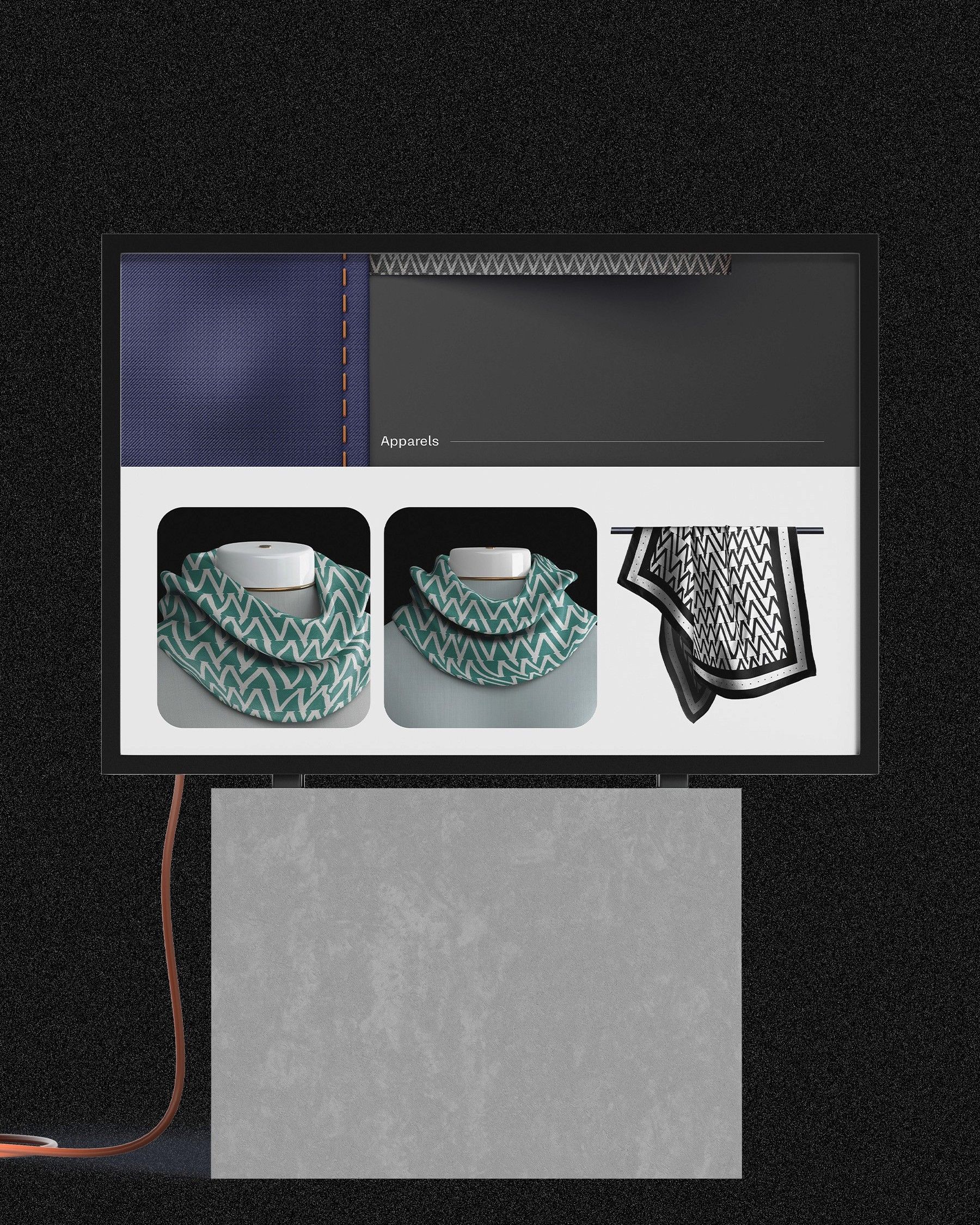 Outdoor display of patterned scarves