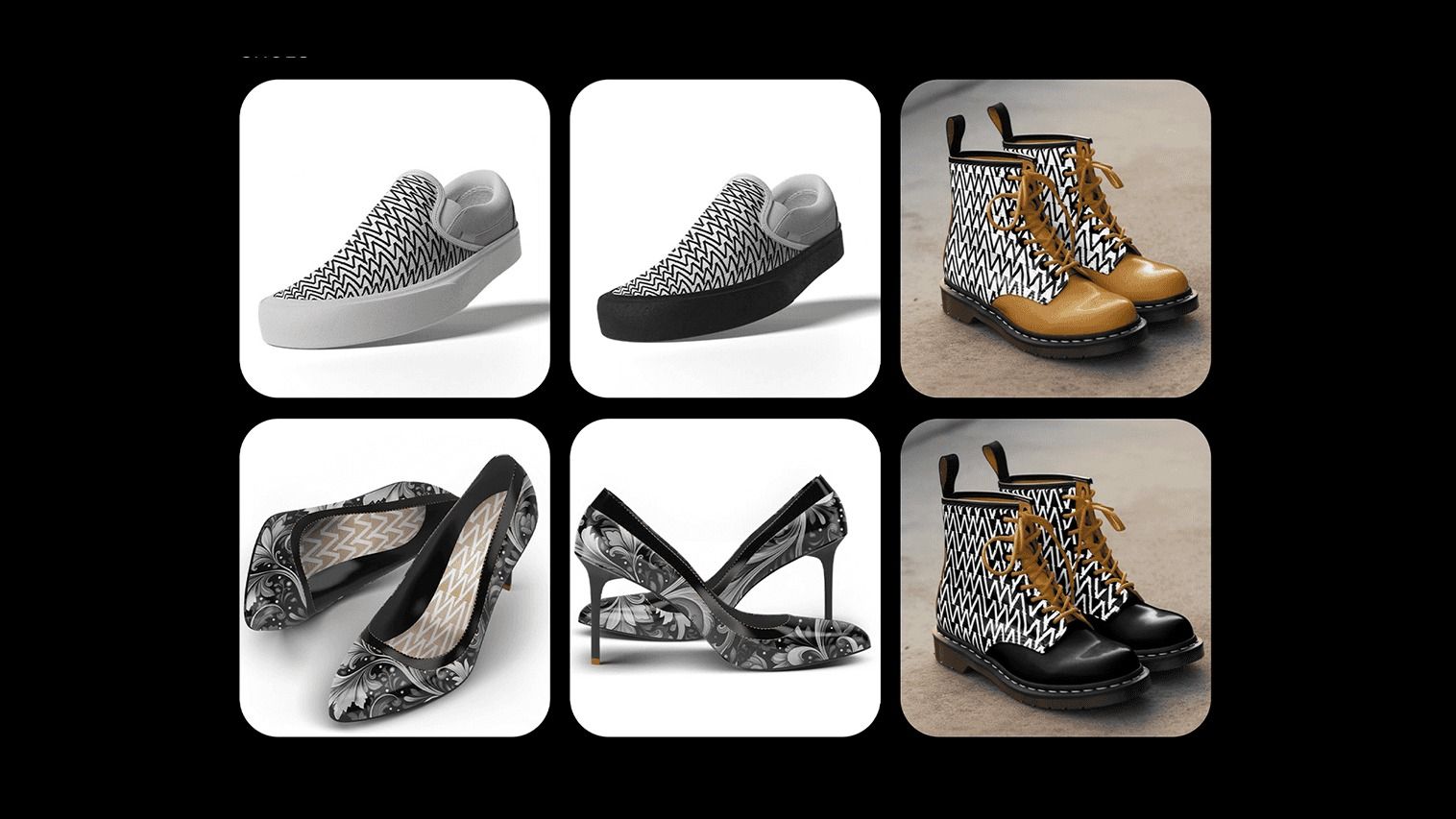Patterned sneakers, heels and boots