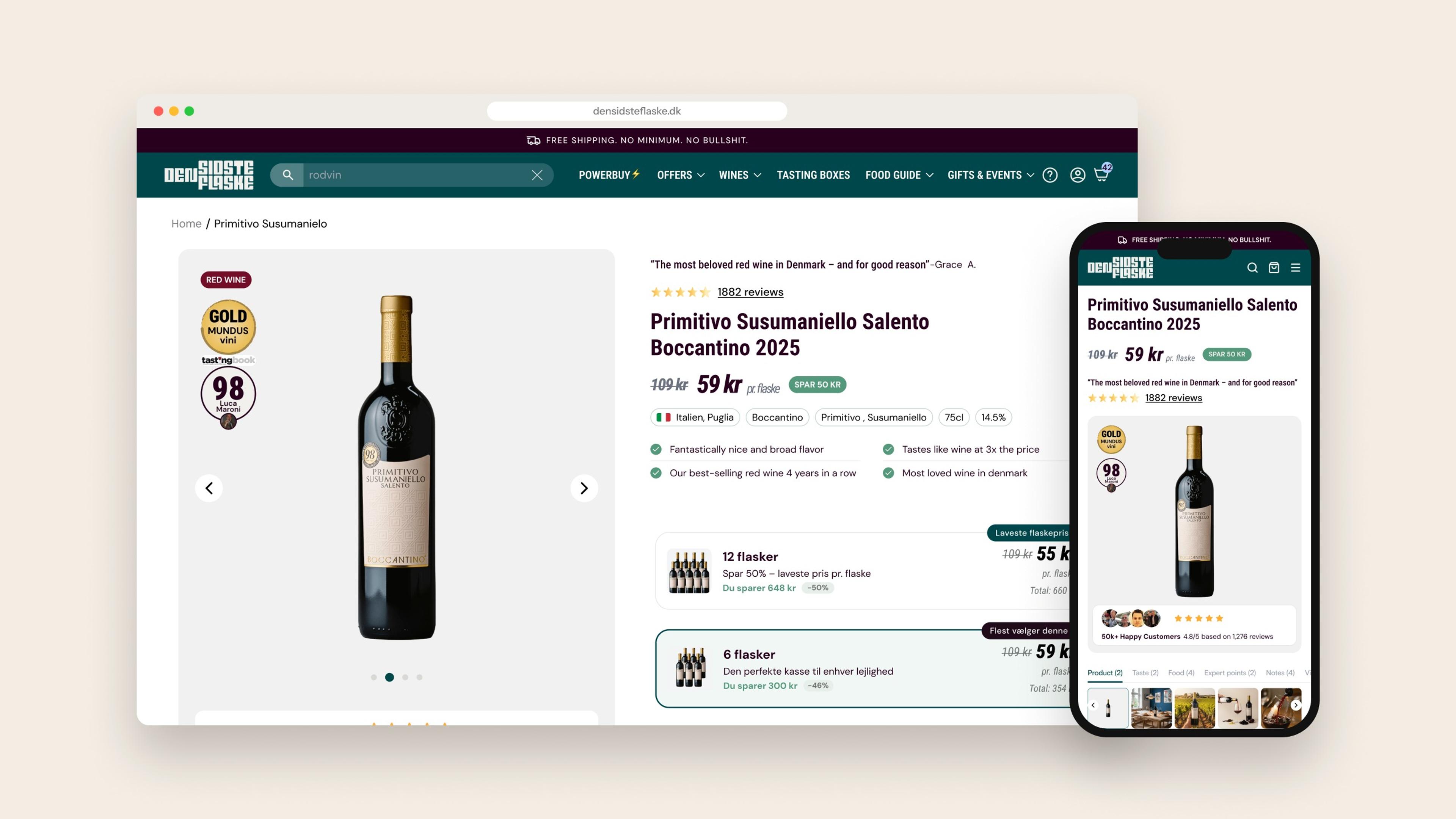 The redesigned product page in a browser with the mobile version on a phone