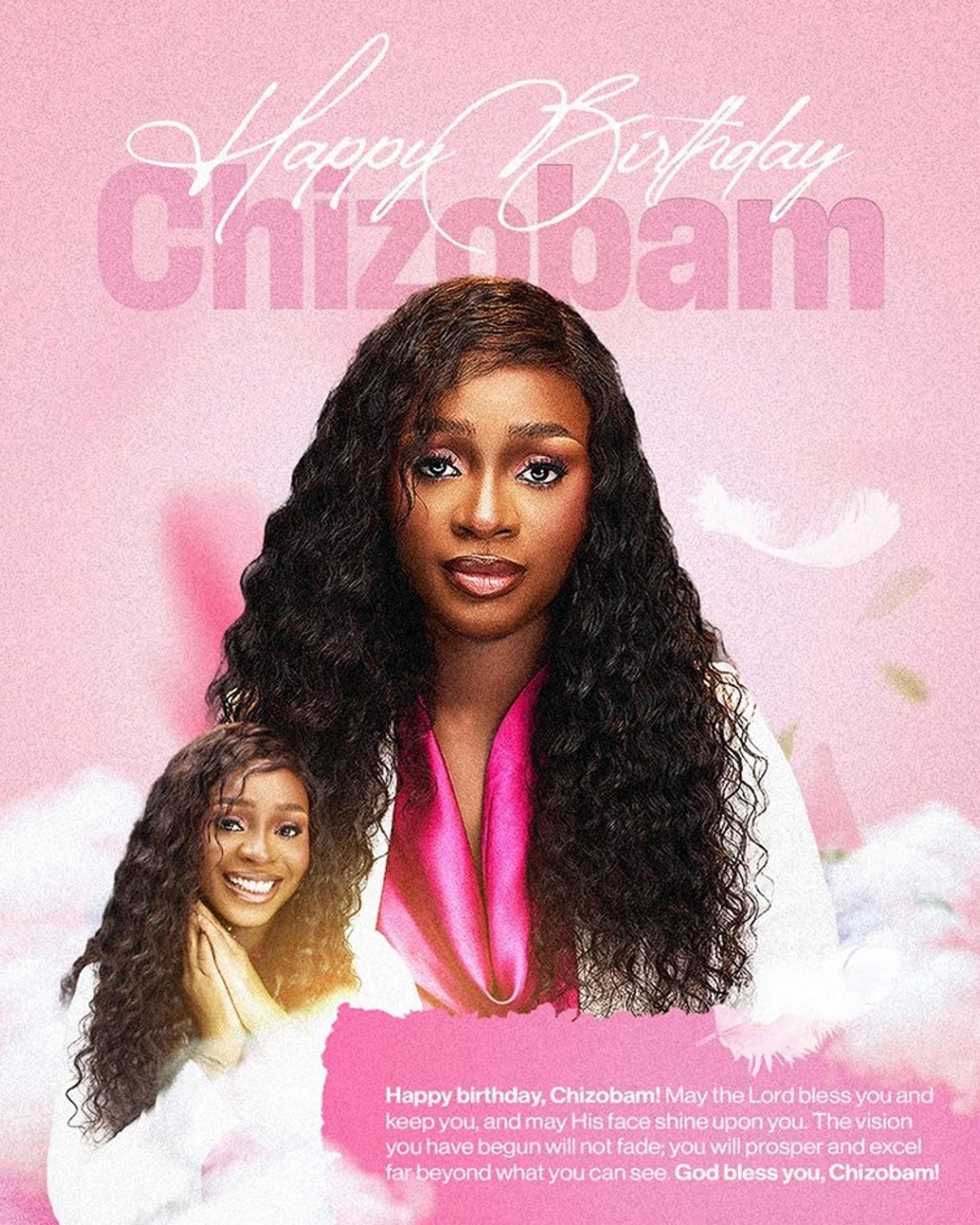 Pink happy birthday flyer for Chizobam