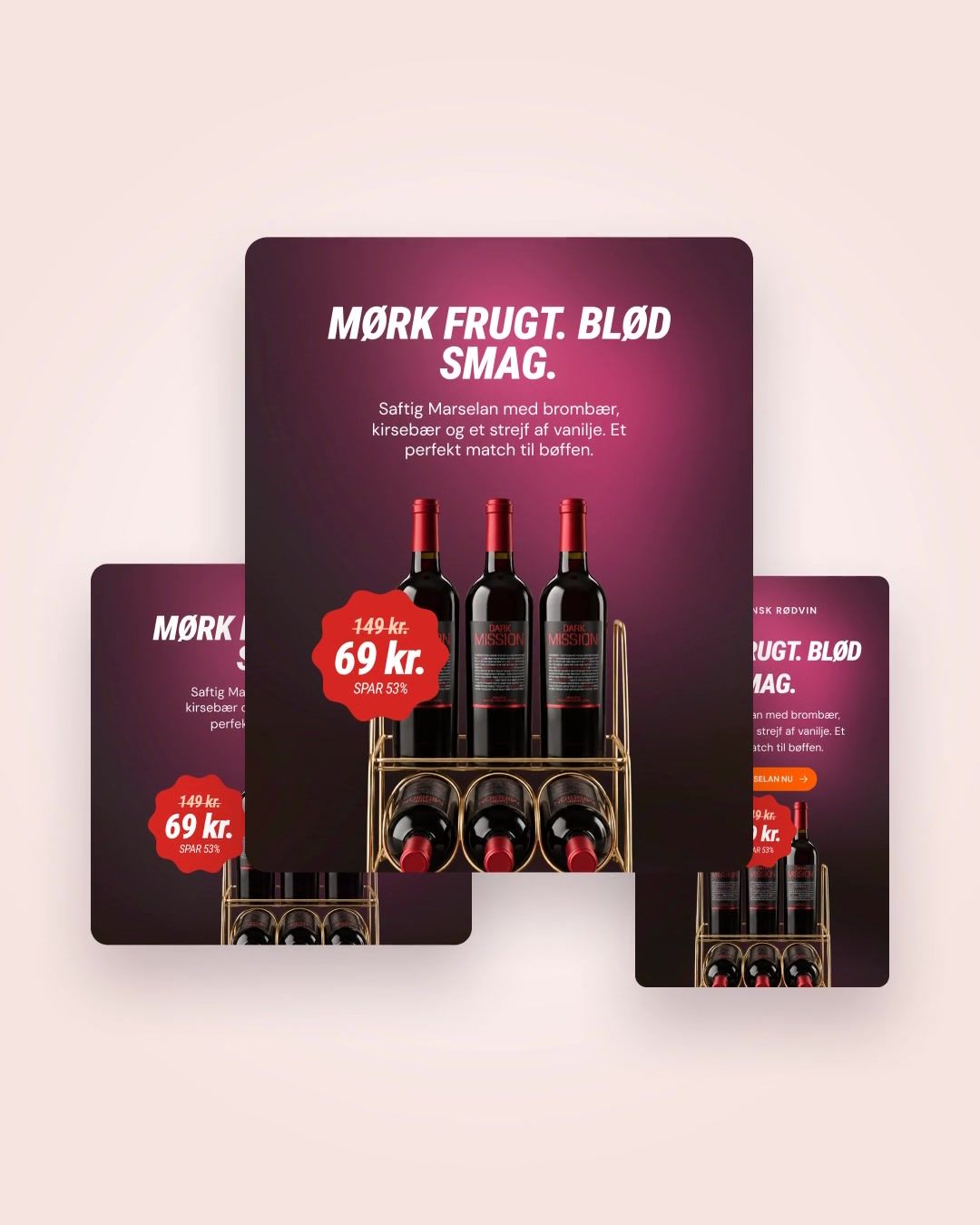 Dark Mission Marselan ads in square, portrait and mobile formats on blush
