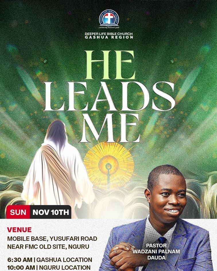 He Leads Me church event flyer