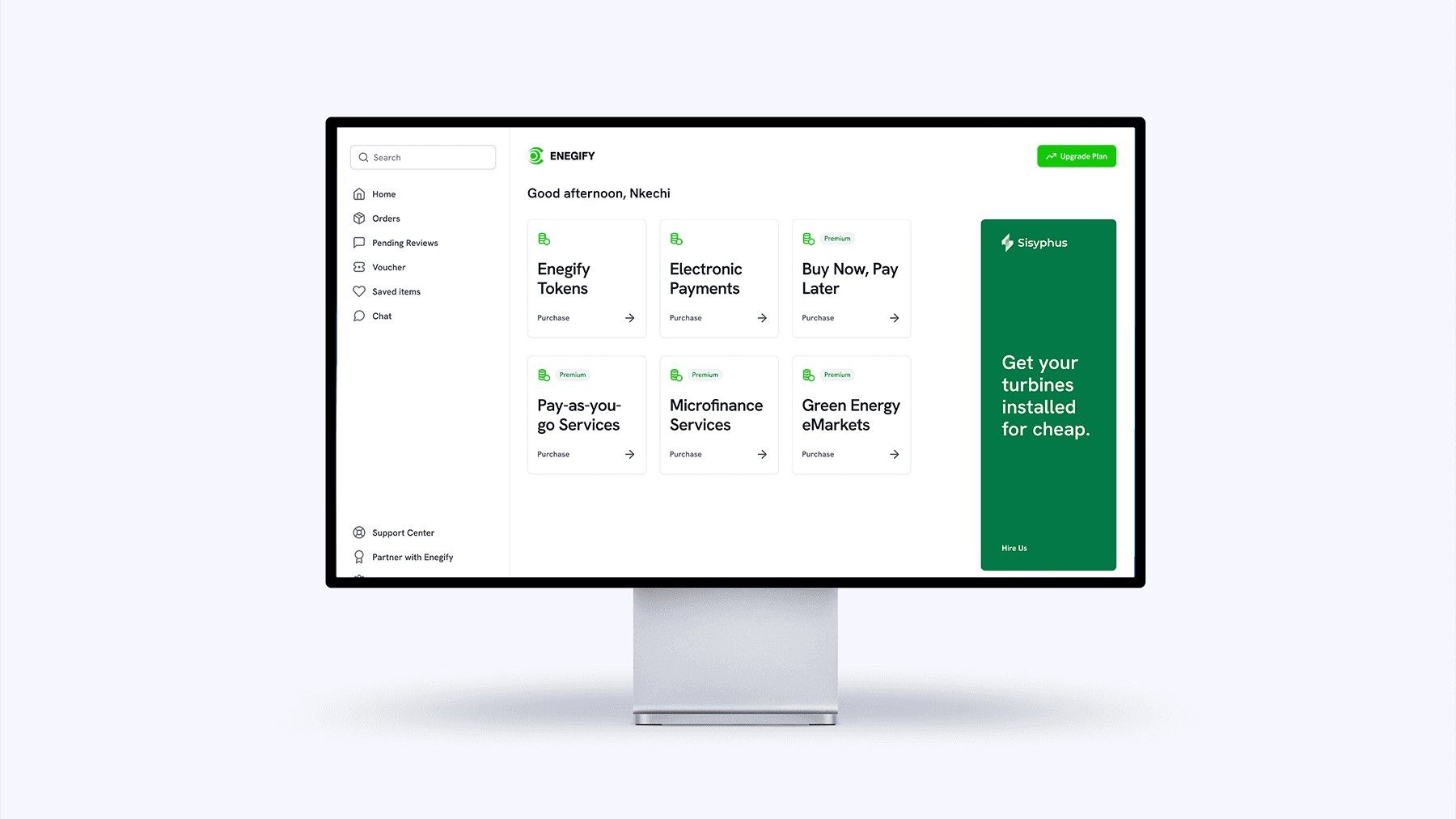 Enegify services dashboard on a desktop monitor