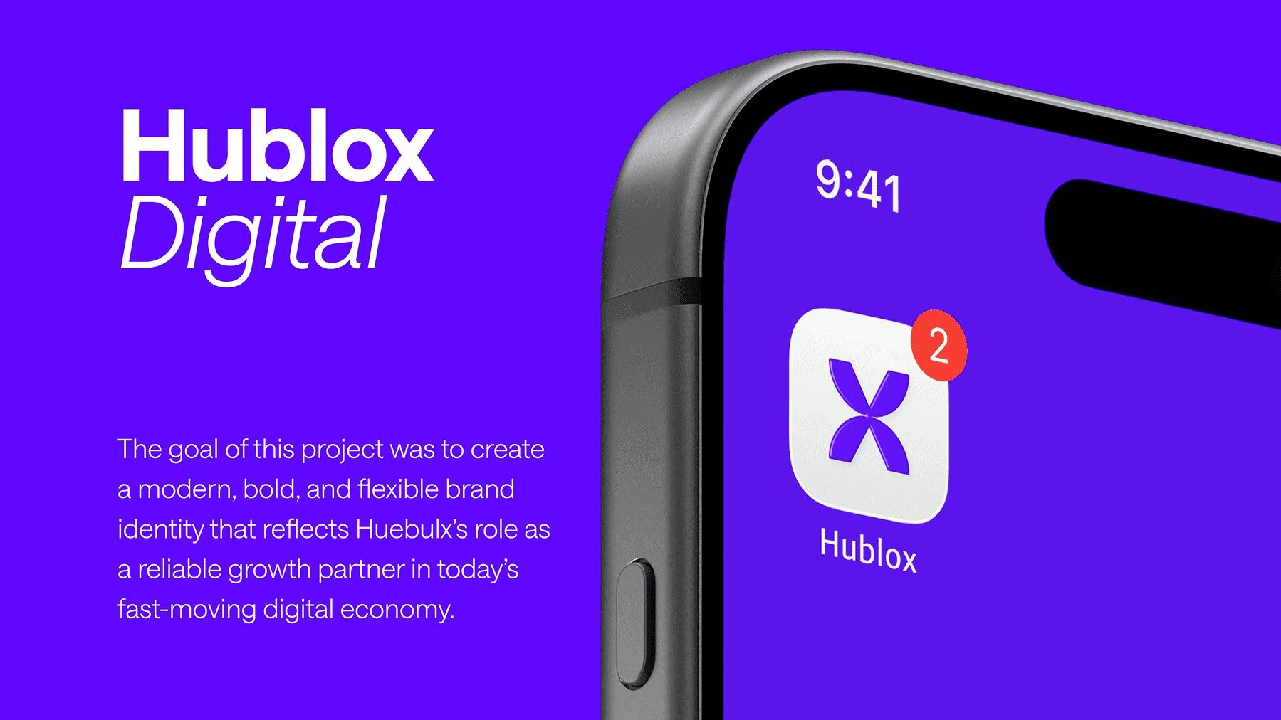Hublox Digital introduction beside a phone showing the Hublox app icon