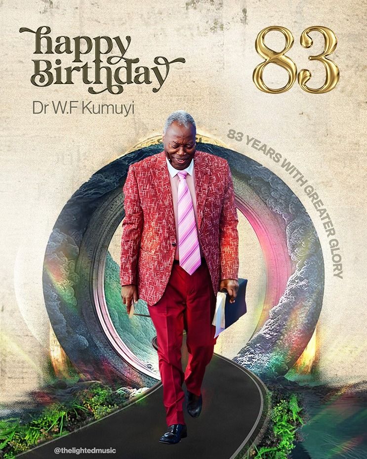 83rd birthday flyer for Dr W.F. Kumuyi in a red suit