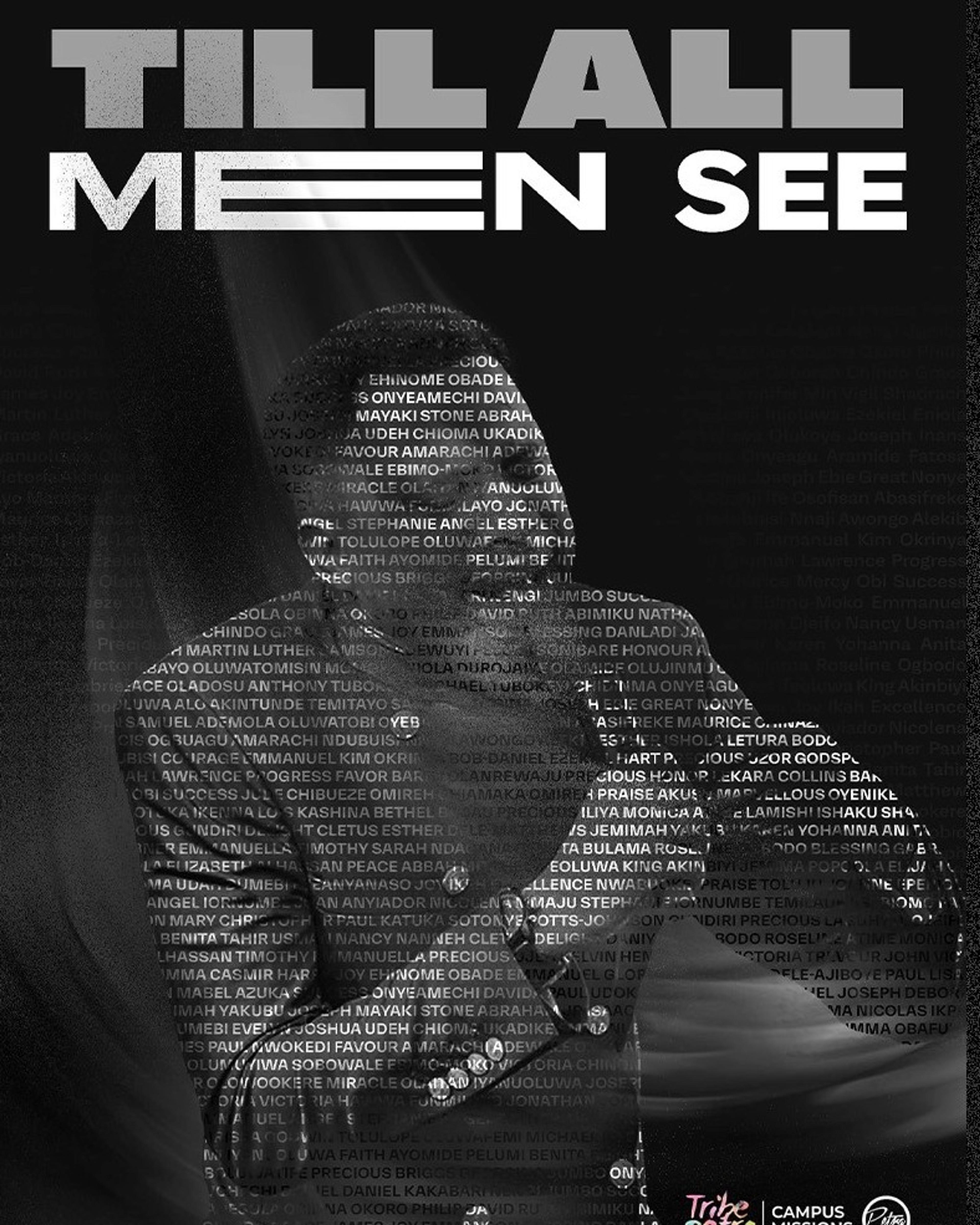 Till All Men See flyer with a portrait made of names