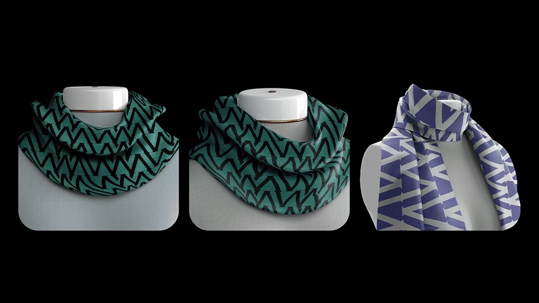 Teal and blue patterned scarves on display busts