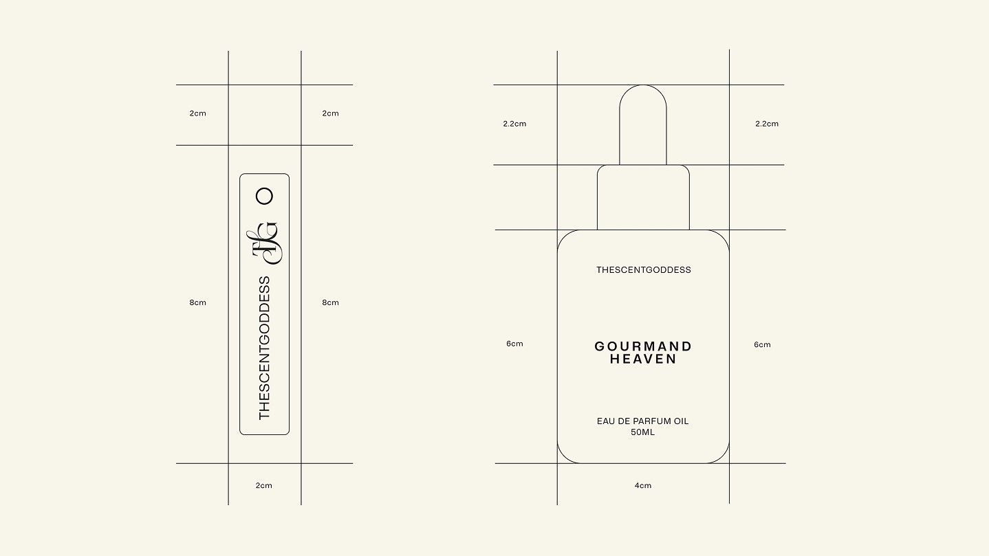 Technical dielines for the perfume box and dropper bottle