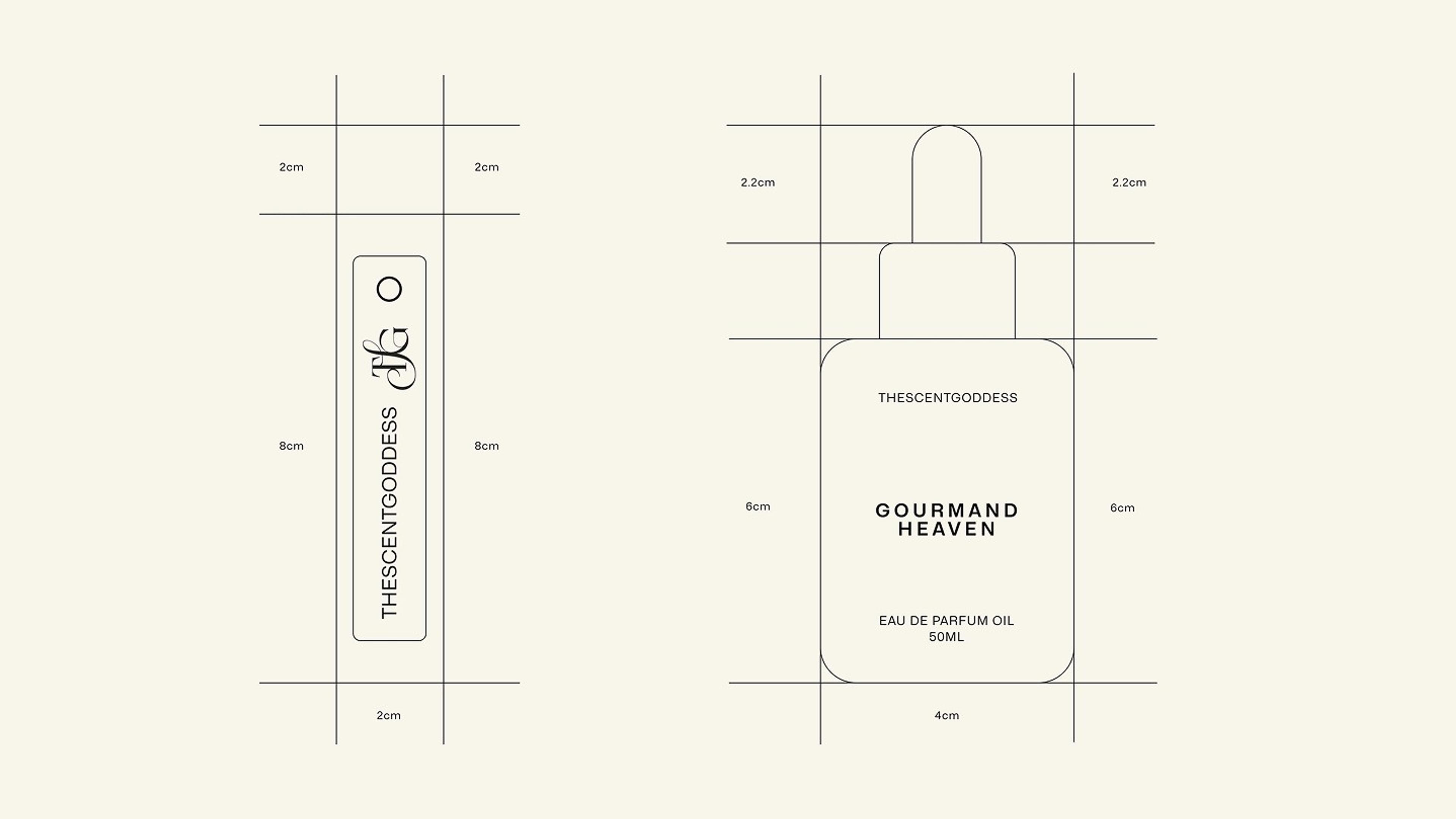 Technical dielines for the perfume box and dropper bottle