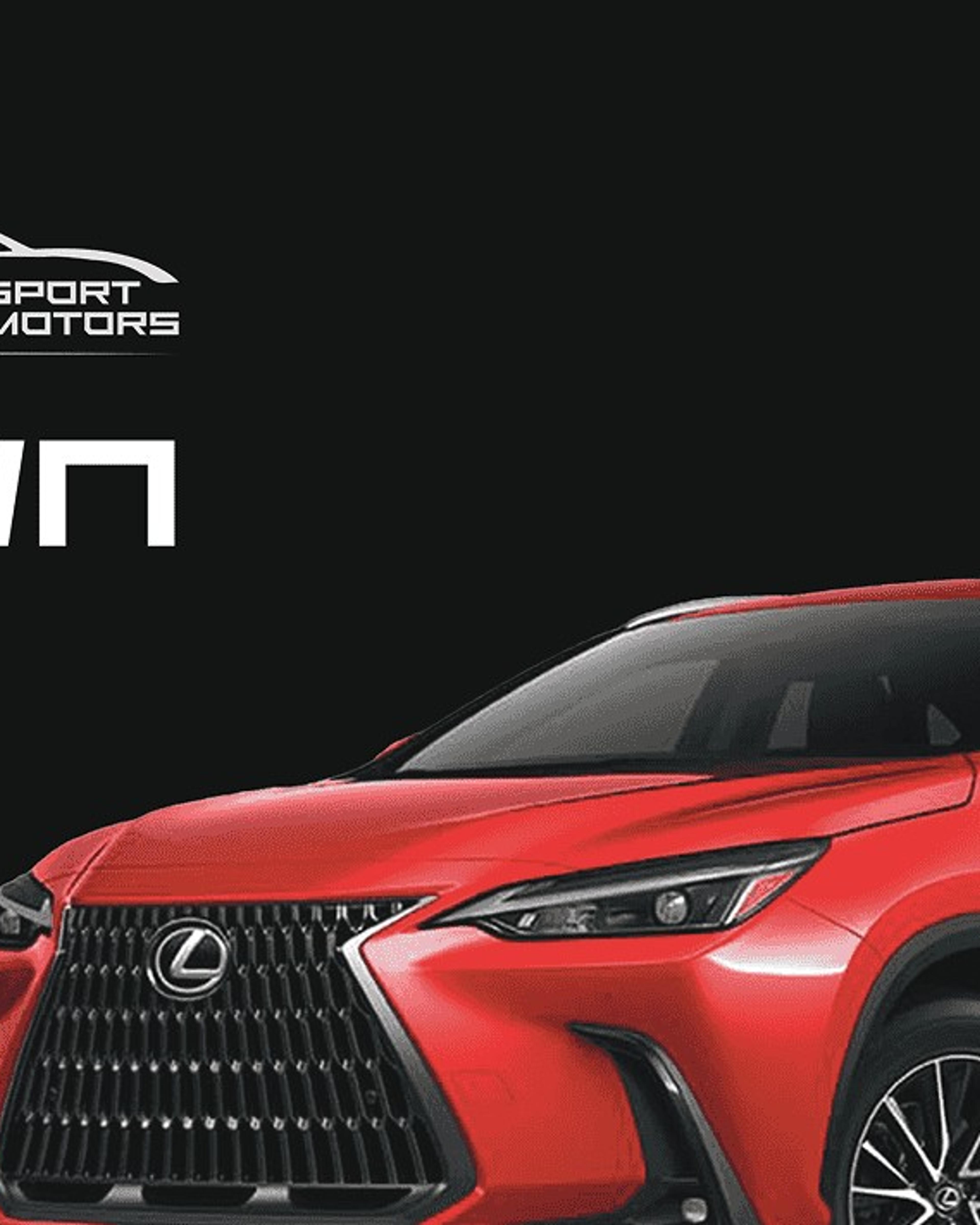 Red Lexus SUV beside the Premium Sport Motors logo and the line Own it