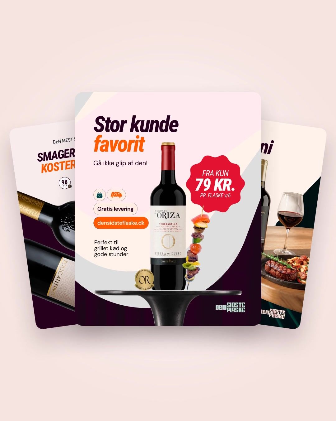 Five Den Sidste Flaske social ads in a row: Boccantino, Rosébobler, Oriza, 3 Generazioni and Colli Berici