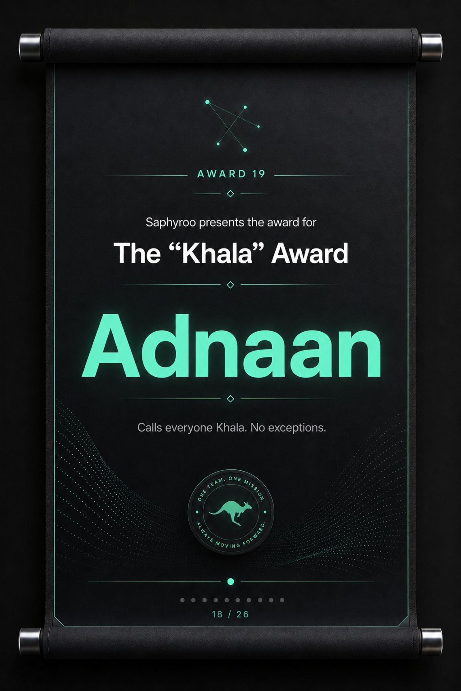 Saphyroo award scroll: Award 19, The “Khala” Award, Adnaan