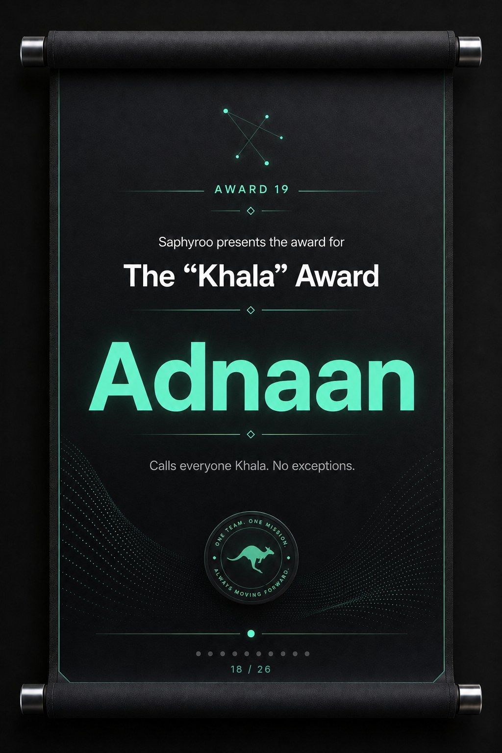 Saphyroo award scroll: Award 19, The “Khala” Award, Adnaan