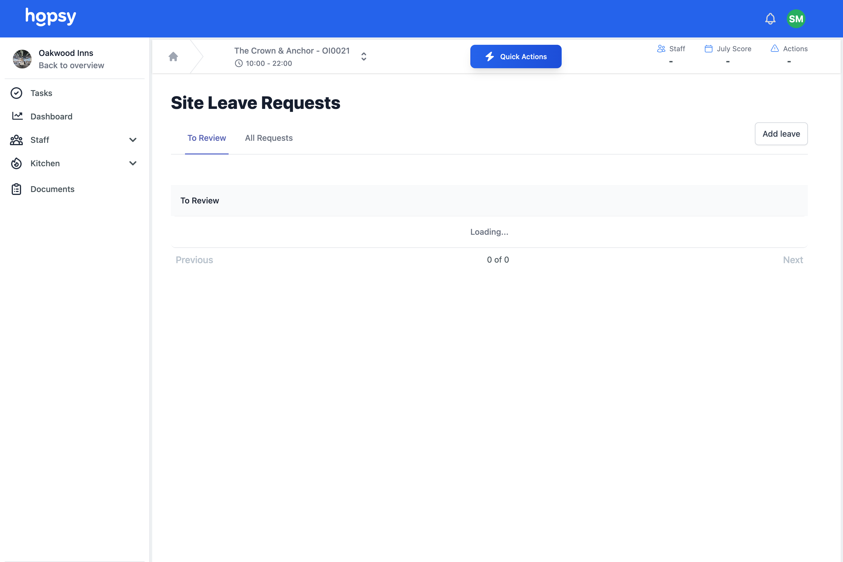 main product screen for Holiday and leave management