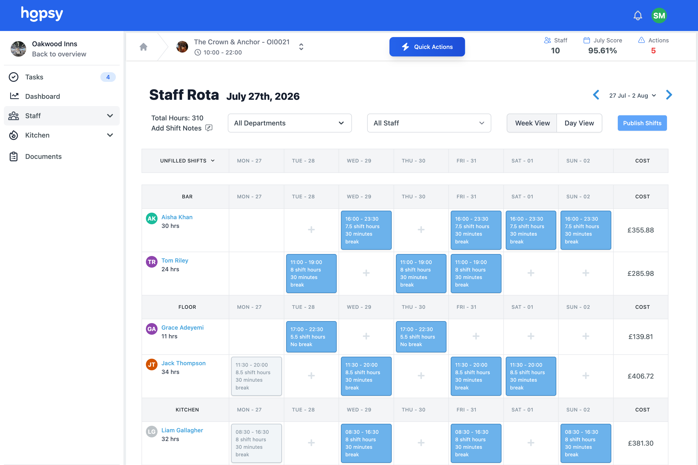 main product screen for Staff rota software