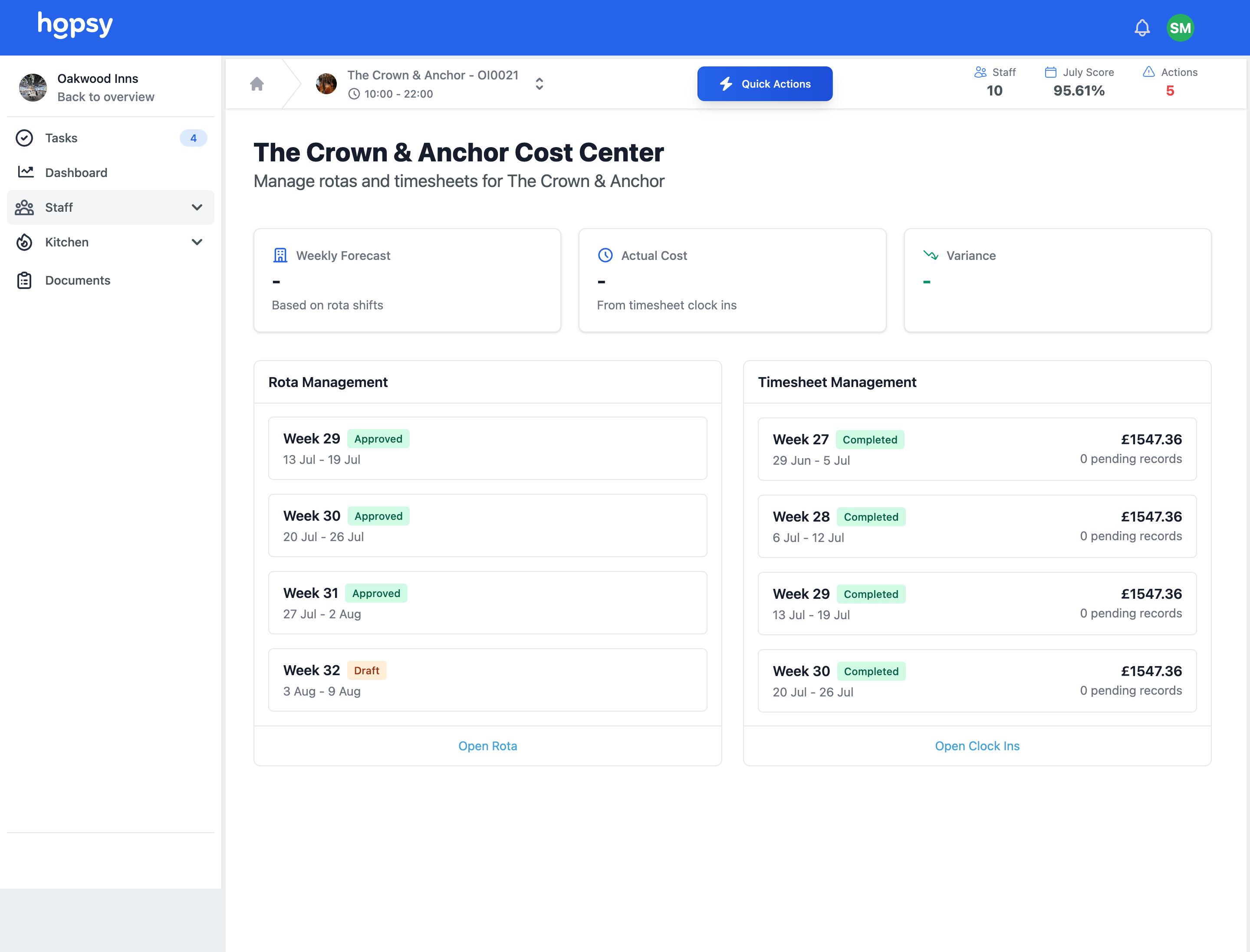 main product screen for Time and attendance
