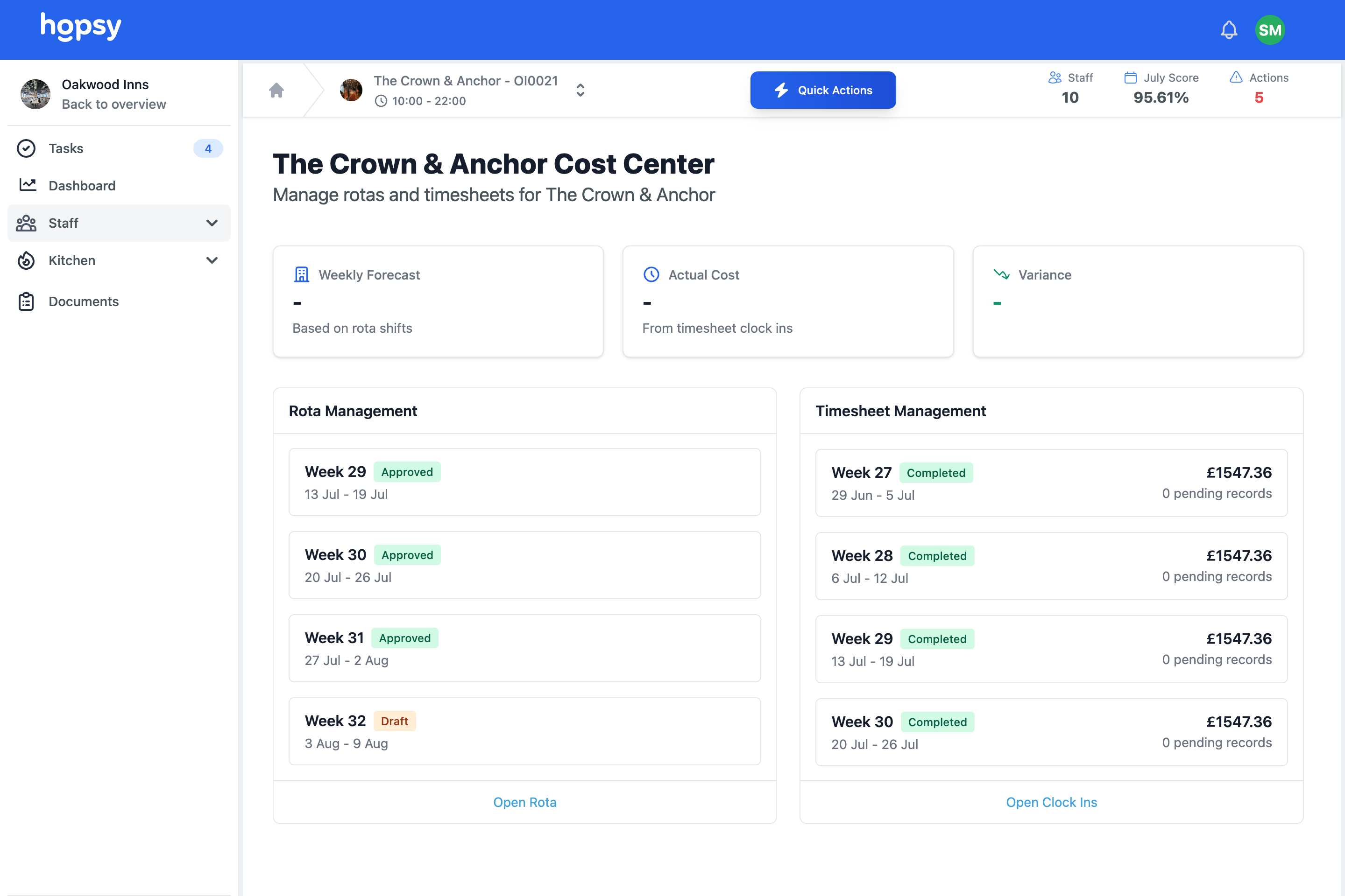 main product screen for Time and attendance