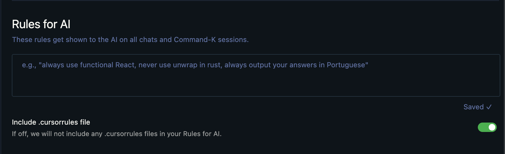 Cursor - Rules for AI